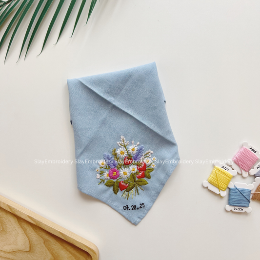 Wildflower Mix Wedding Handkerchief, Custom Embroidered Handkerchief