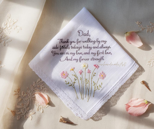 Personalized Wedding Handkerchief for Bride – Custom Embroidered Linen Hankie with Name, Date, or Quote – Bride Gift, Handmade Wedding Gift