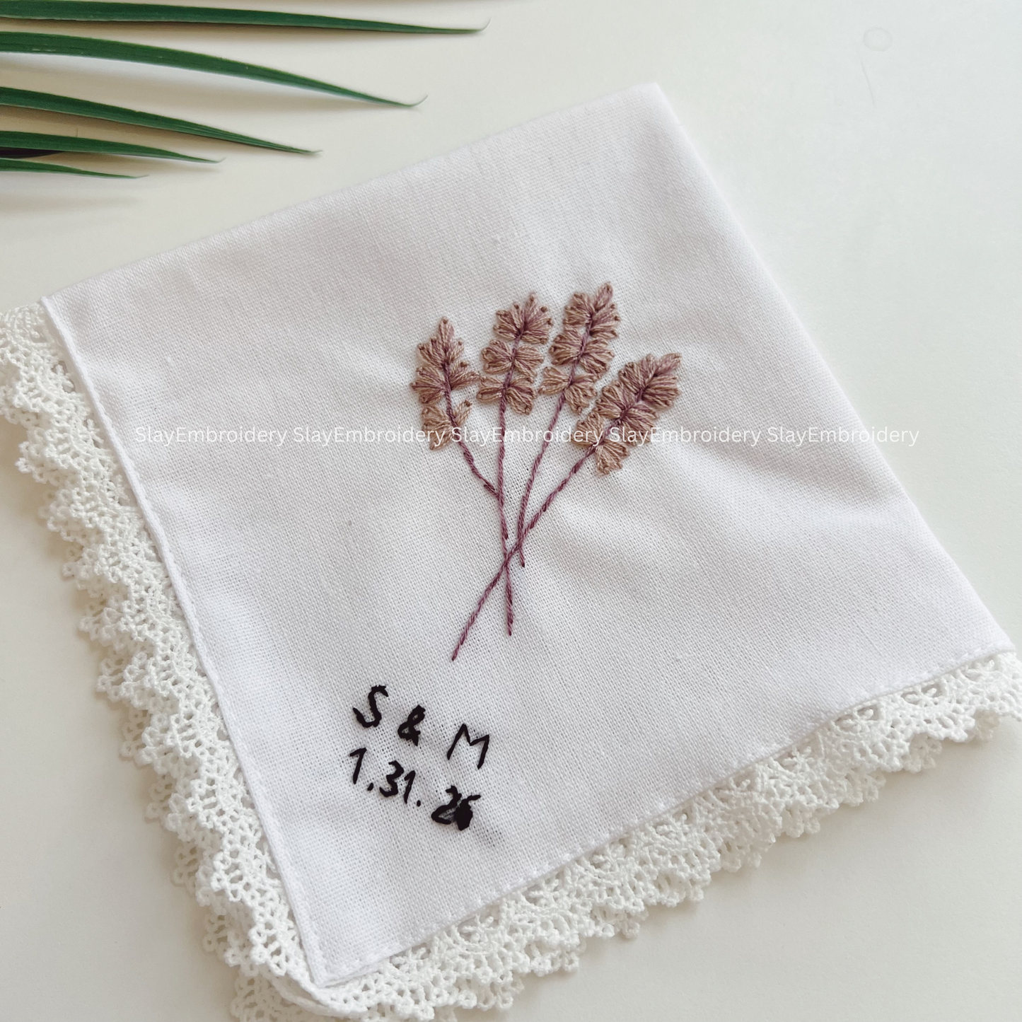 Wild Sprigs Wedding Handkerchief, Custom Embroidered Handkerchief, Linen Handkerchiefs