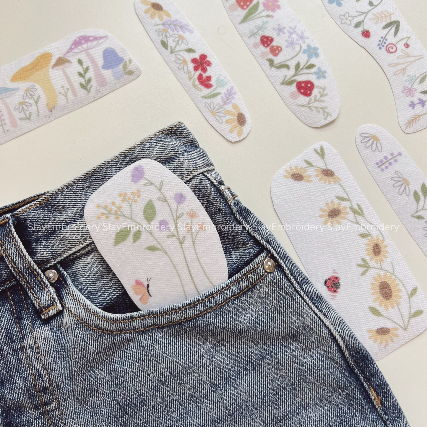 Flowers Design For Cuffed Jeans Jeans Cuff Embroidery Pattern For Beginner Easy To Use Stick and Stitch