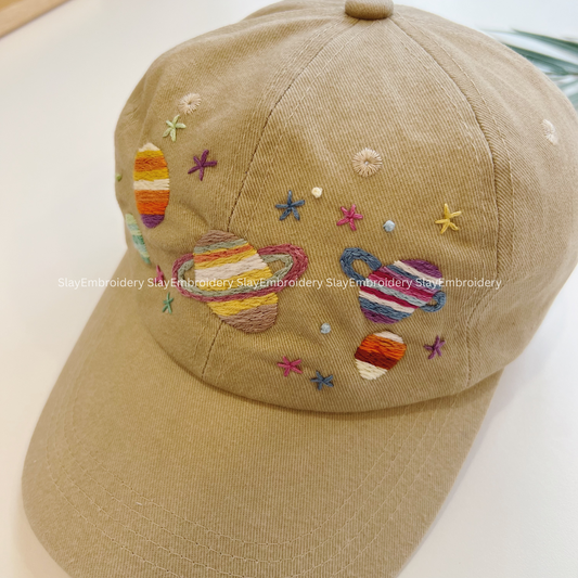 Tiny Universe Summer Hand Embroidery Hat Vintage Hat Washed Baseball Cap