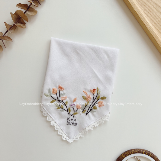 Autumn Whisper Wedding Handkerchief, Custom Embroidered Handkerchief, Linen Handkerchiefs