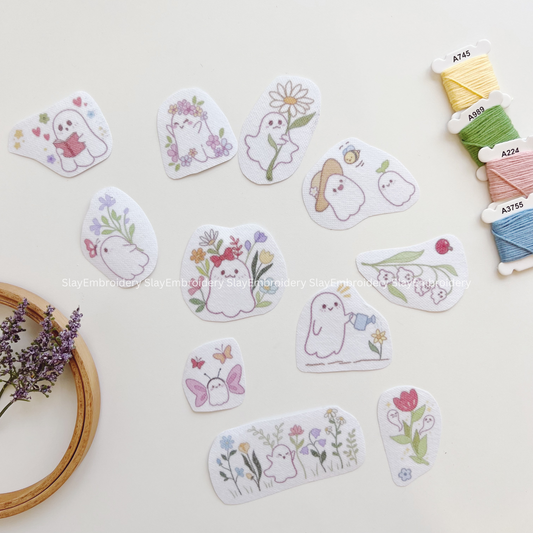 Cute Spring Ghost Embroidery Pattern For Beginner Easy To Use Stick and Stitch