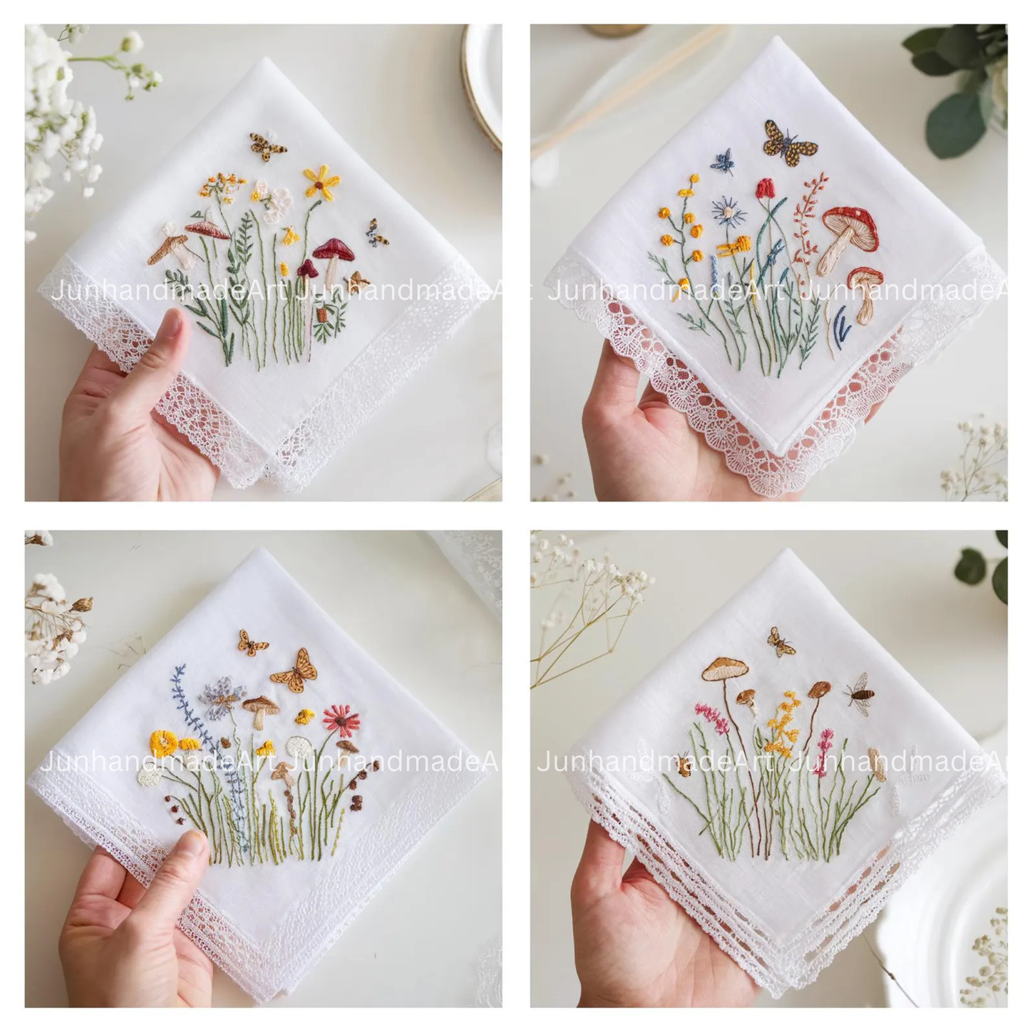 Custom Embroidered Handkerchief, Ladies Embroidery Handkerchief, Linen Handkerchiefs, Custom Women Floral Handkerchiefs