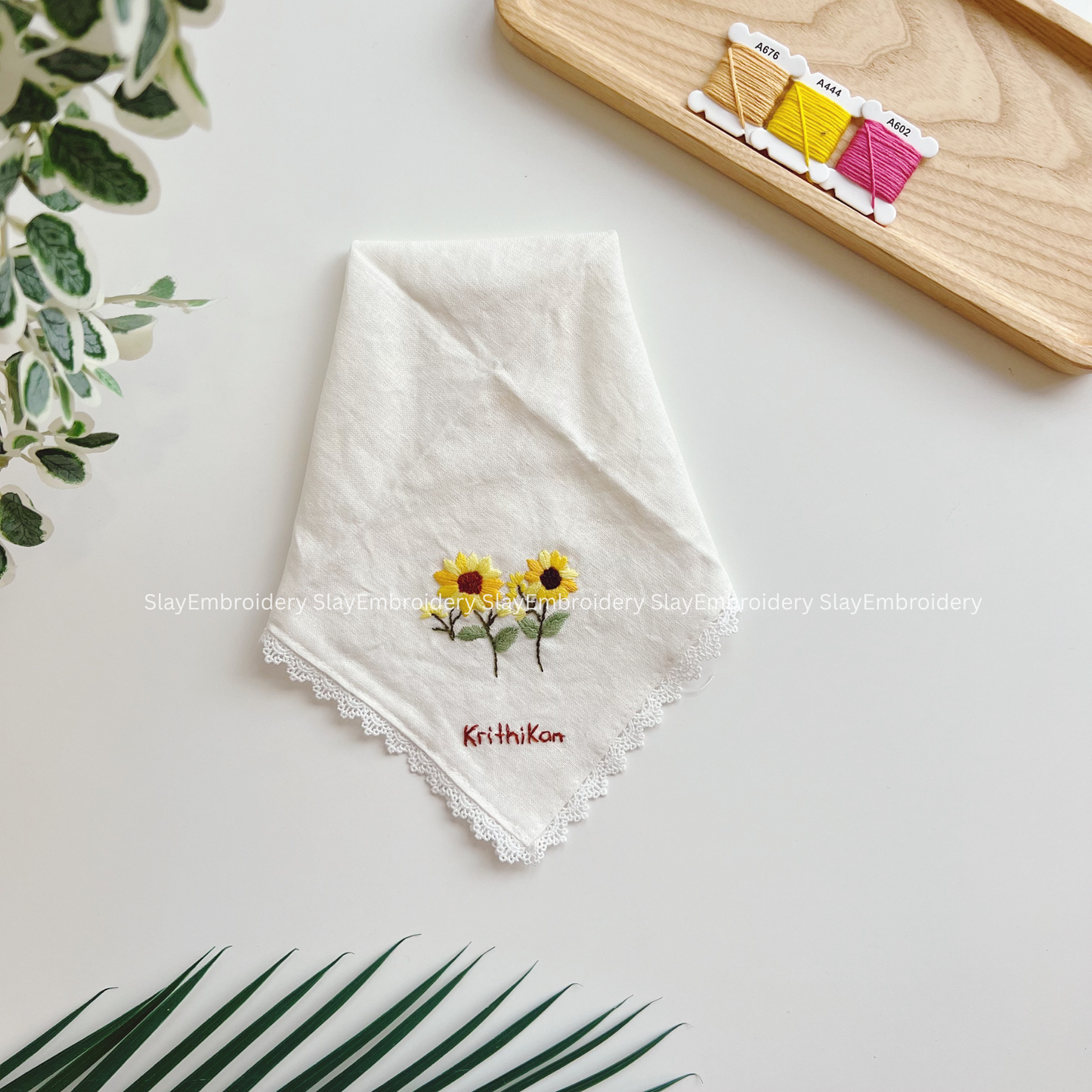 Two Little Daisies Wedding Handkerchief, Custom Embroidered Handkerchief, Linen Handkerchiefs