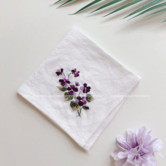 Deep Purple Wedding Handkerchief, Custom Embroidered Handkerchief