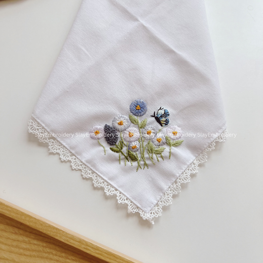 Whispers of Spring Wedding Handkerchief, Custom Embroidered Handkerchief, Linen Handkerchiefs