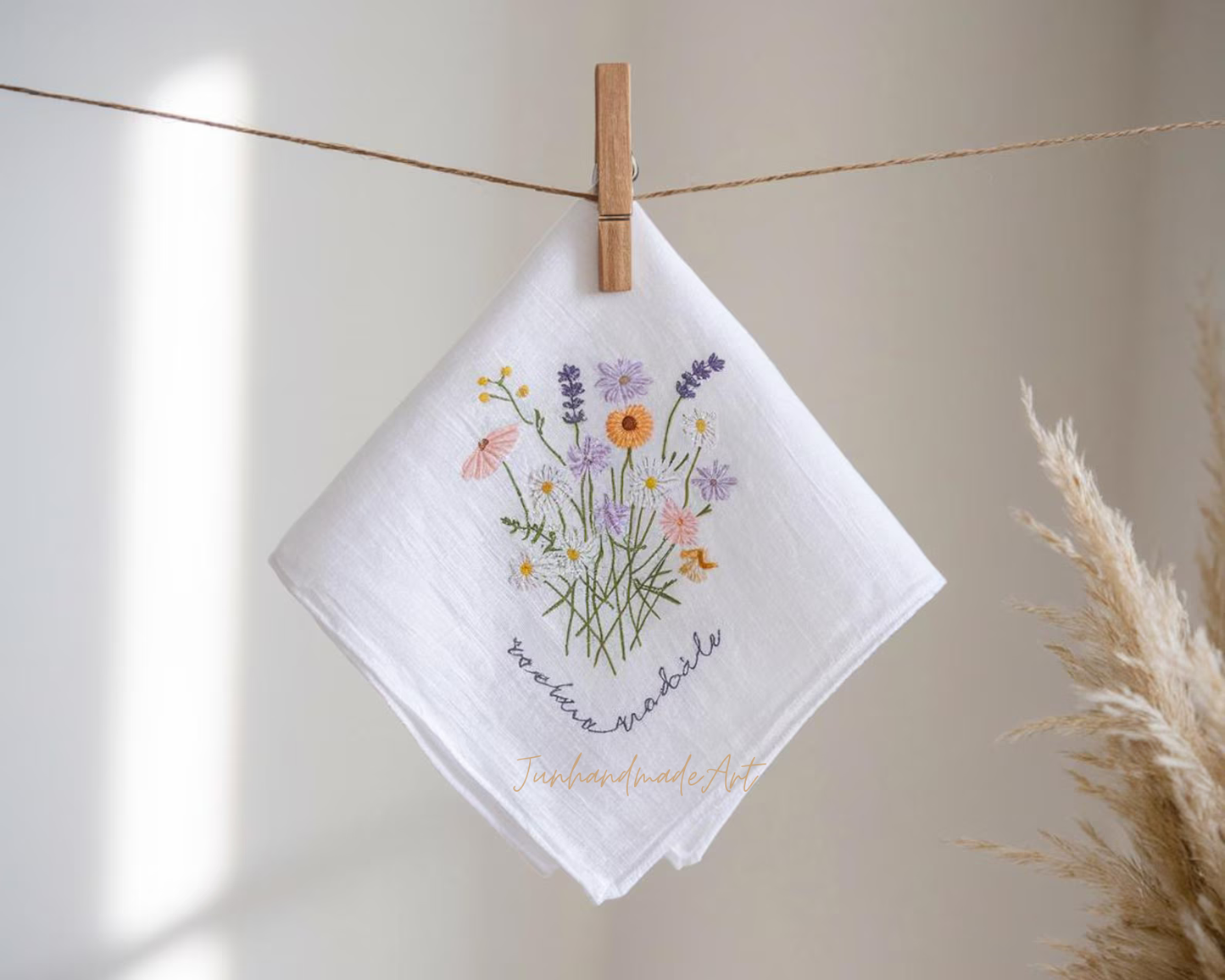 Embroidered Wedding Handkerchief – Custom Floral Hankie for Bride, Bridal Gift, Personalized with Name & Date, Gift for Bride