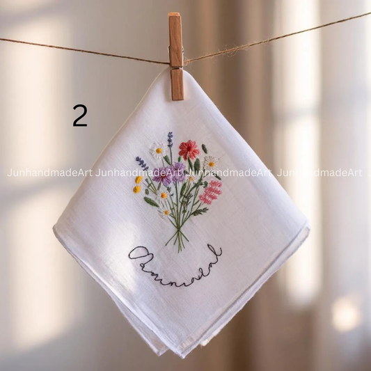 Embroidered Wedding Handkerchief – Custom Floral Hankie for Bride, Bridal Gift, Personalized with Name & Date, Gift for Bride