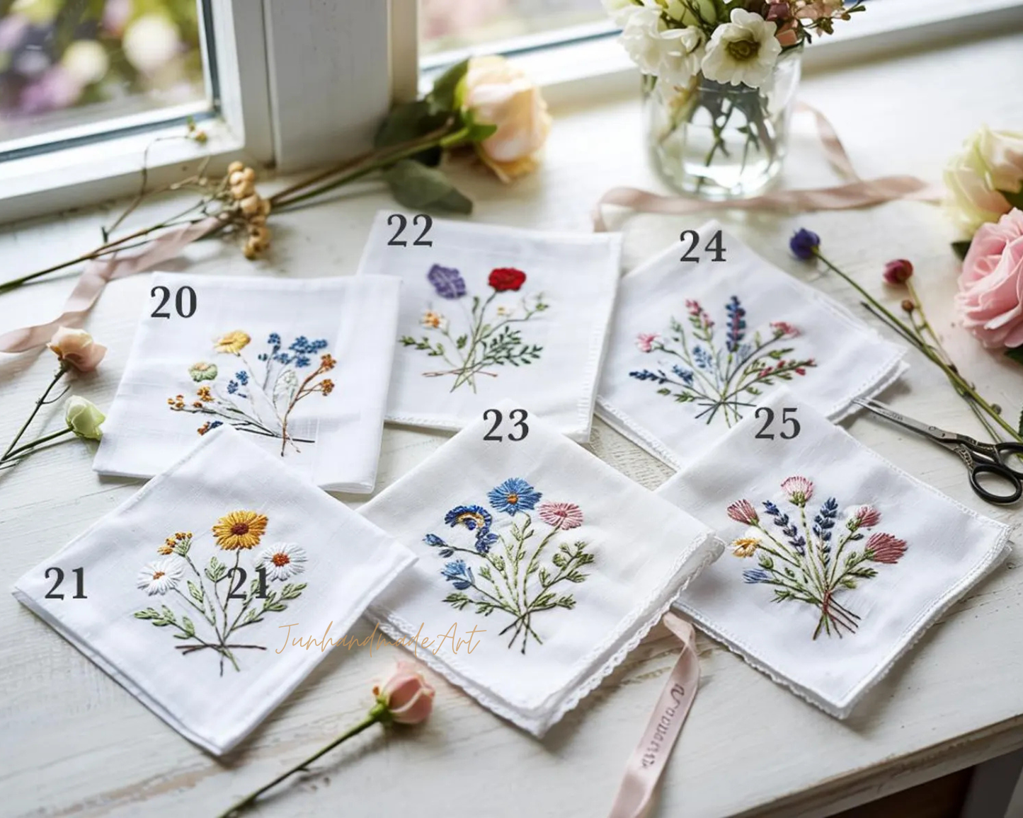 Custom Embroidered Handkerchief, Ladies Embroidery Handkerchief, Linen Handkerchiefs, Custom Women Floral Handkerchiefs