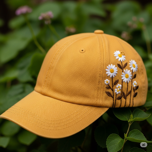 Sweet Daisy Embroidery Hat Vintage Hat Washed Baseball Cap