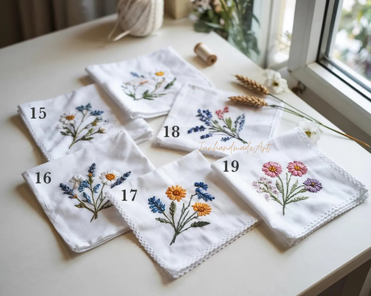 Custom Embroidered Handkerchief, Ladies Embroidery Handkerchief, Linen Handkerchiefs, Custom Women Floral Handkerchiefs
