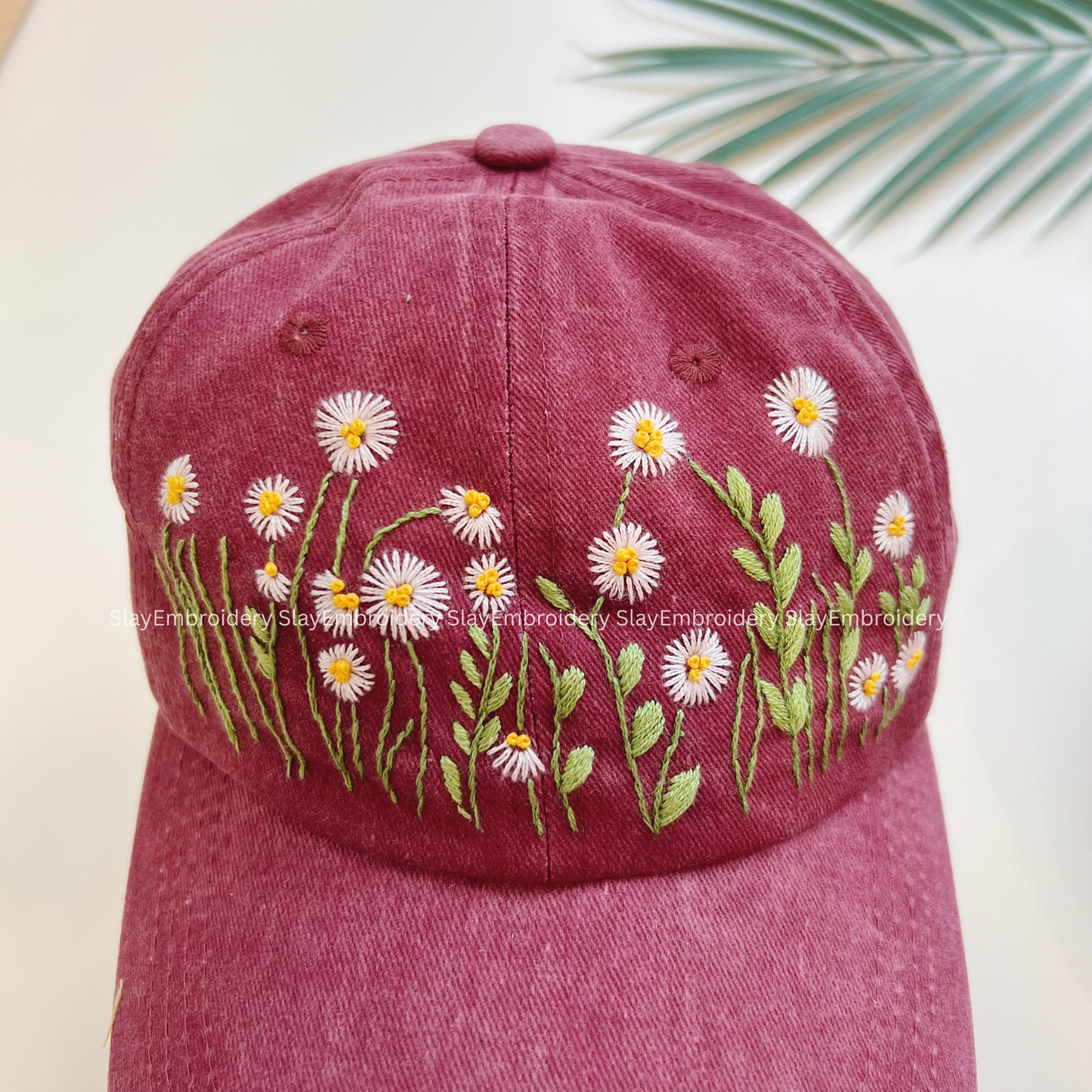 Daisy Meadow Summer Hand Embroidery Hat Vintage Hat Washed Baseball Cap