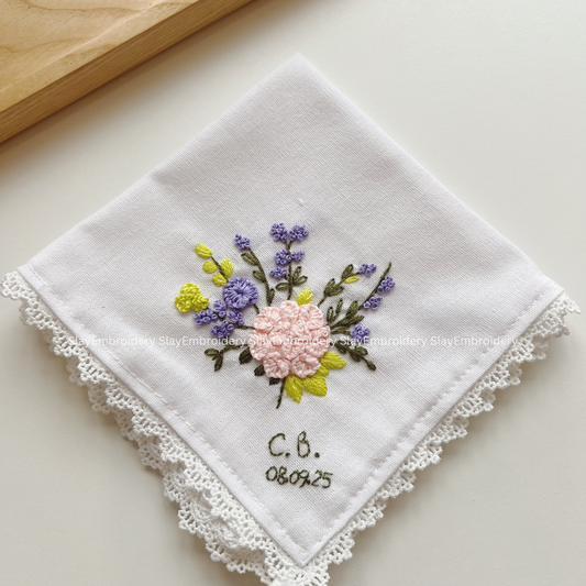 Pastel Garden Wedding Handkerchief, Custom Embroidered Handkerchief, Linen Handkerchiefs