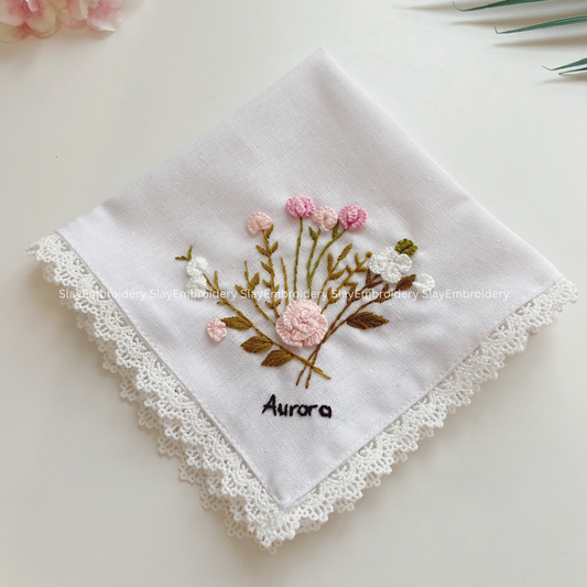 Blush Petal Field Wedding Handkerchief, Custom Embroidered Handkerchief, Linen Handkerchiefs