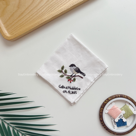 Bird’s Haven Wedding Handkerchief, Custom Embroidered Handkerchief