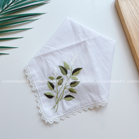 Elegant Leaves Handkerchief, Custom Embroidered Handkerchief, Linen Handkerchiefs
