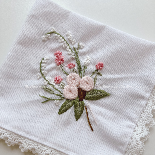 Soft Bloom Wedding Handkerchief, Custom Embroidered Handkerchief, Linen Handkerchiefs