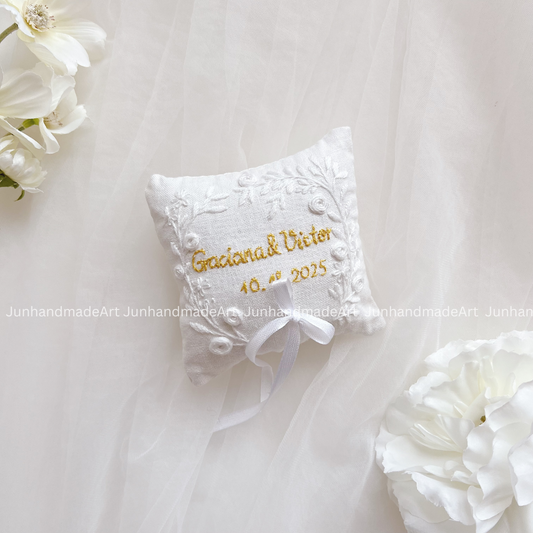 Silky Flower Bearer Pillow Linen Wedding Cushion Hand Embroidery Ring Holder Floral Ring Pillow Wedding Gift
