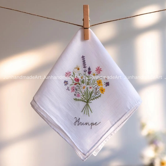 Embroidered Wedding Handkerchief – Custom Floral Hankie for Bride, Bridal Gift, Personalized with Name & Date, Gift for Bride