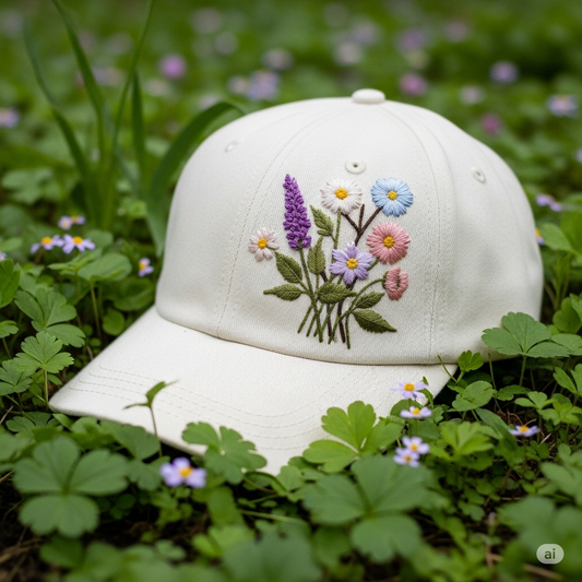 Free Wildflower Summer Hand Embroidery Hat Vintage Hat Washed Baseball Cap