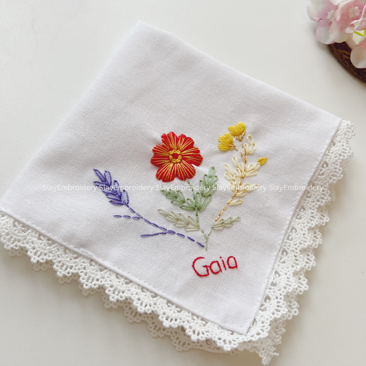 Petal Mix Wedding Handkerchief, Custom Embroidered Handkerchief, Linen Handkerchiefs