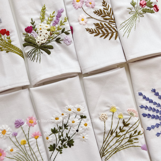 Floral Embroidered Linen Napkins – Elegant Floral Napkin – Rustic Wedding Table Decor Housewarming Gift, for Her or Hostess