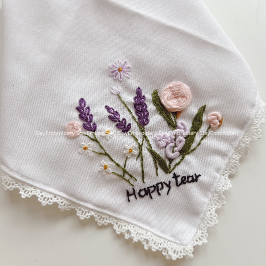 Rose & Lavender Wedding Handkerchief, Custom Embroidered Handkerchief, Linen Handkerchiefs