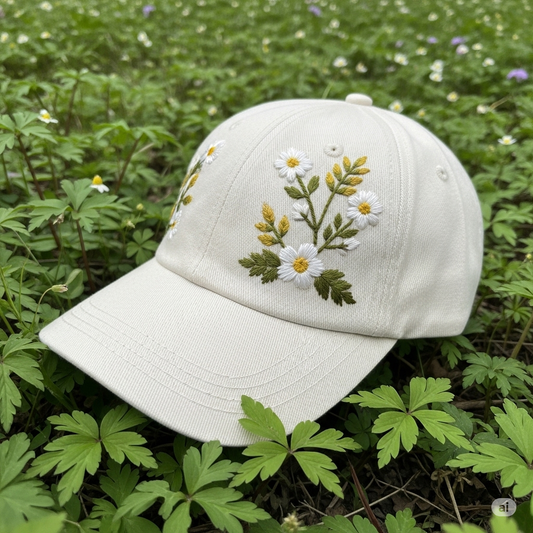 Pure Daisy Summer Hand Embroidery Hat Vintage Hat Washed Baseball Cap