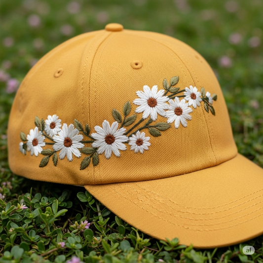 Daisy Flower Strip Embroidery Hat Vintage Hat Washed Baseball Cap