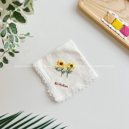 Two Little Daisies Wedding Handkerchief, Custom Embroidered Handkerchief, Linen Handkerchiefs