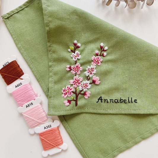 Cherry Blossoms Flowers Wedding Handkerchief, Custom Embroidered Handkerchief