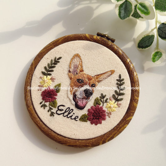 Custom Embroidered Dog Portrait Hoop Pet Portrait Cat and Dog Embroidery Animal Realistic Portrait in Hoop Personalized Pet Portrait