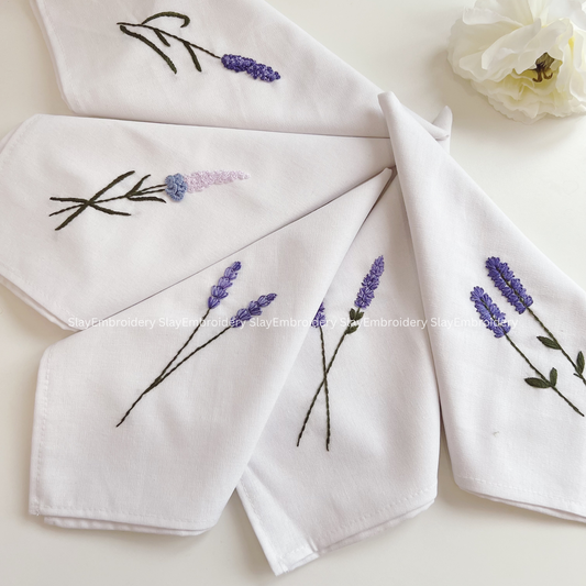 Lavender Embroidered Linen Napkins – Elegant Floral Napkin – Rustic Wedding Table Decor Housewarming Gift, for Her or Hostess