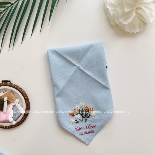 Meadow Joy Wedding Handkerchief, Custom Embroidered Handkerchief