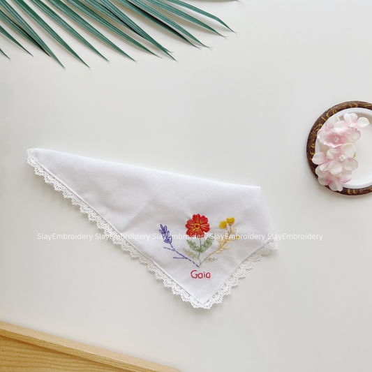 Petal Mix Wedding Handkerchief, Custom Embroidered Handkerchief, Linen Handkerchiefs