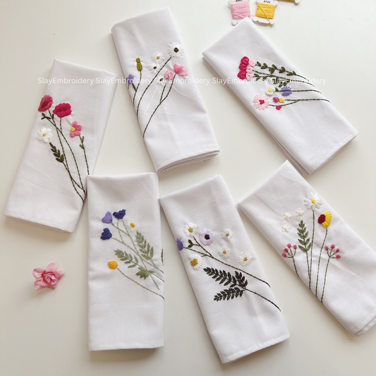 Meadow Muse Embroidered Linen Napkins – Elegant Floral Napkin – Rustic Wedding Table Decor Housewarming Gift, for Her or Hostess