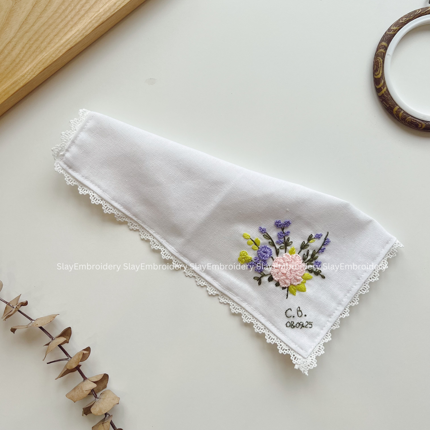 Pastel Garden Wedding Handkerchief, Custom Embroidered Handkerchief, Linen Handkerchiefs