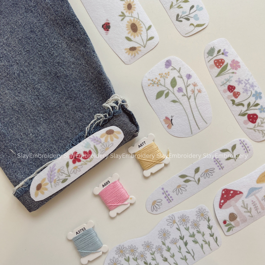 Flowers Design For Cuffed Jeans Jeans Cuff Embroidery Pattern For Beginner Easy To Use Stick and Stitch