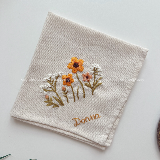 Daisy Sunshine Wedding Handkerchief, Custom Embroidered Handkerchief