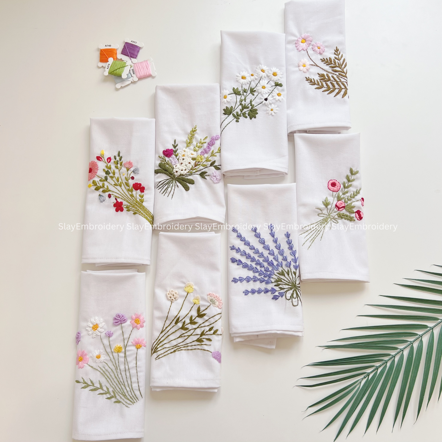 Floral Embroidered Linen Napkins – Elegant Floral Napkin – Rustic Wedding Table Decor Housewarming Gift, for Her or Hostess