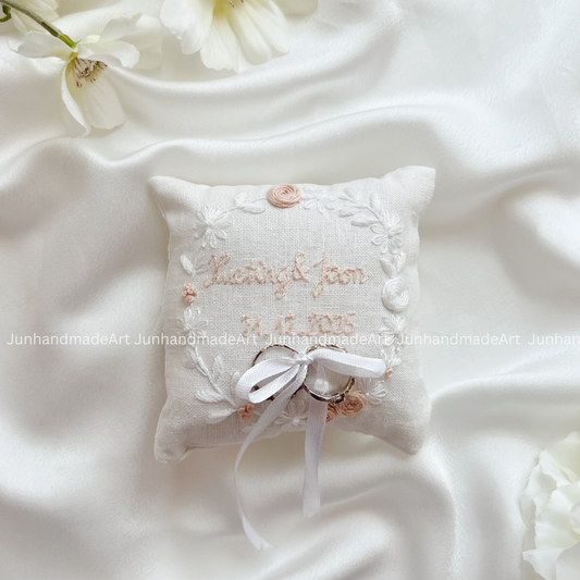 Classy Flowers Bearer Pillow Linen Wedding Cushion Hand Embroidery Ring Holder Floral Ring Pillow Wedding Gift