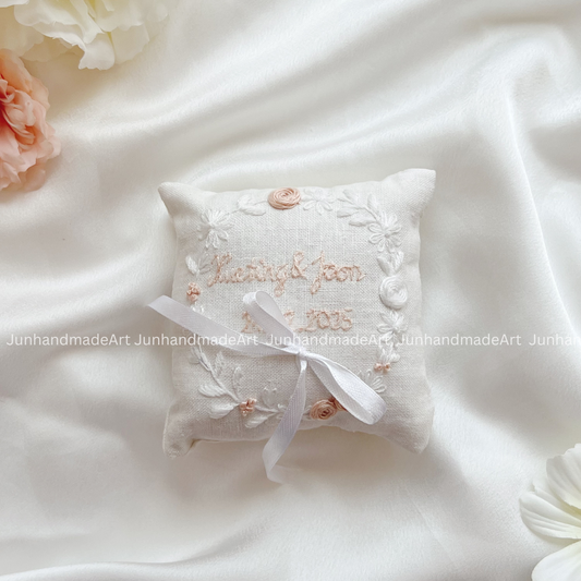 Classy Flowers Bearer Pillow Linen Wedding Cushion Hand Embroidery Ring Holder Floral Ring Pillow Wedding Gift