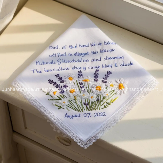 Personalized Wedding Handkerchief for Bride – Custom Embroidered Linen Hankie with Name, Date, or Quote – Bride Gift, Handmade Wedding Gift