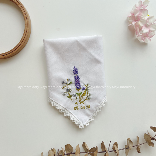 Scent of Lavender Wedding Handkerchief, Custom Embroidered Handkerchief, Linen Handkerchiefs