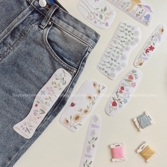 Flowers Design For Cuffed Jeans Jeans Cuff Embroidery Pattern For Beginner Easy To Use Stick and Stitch