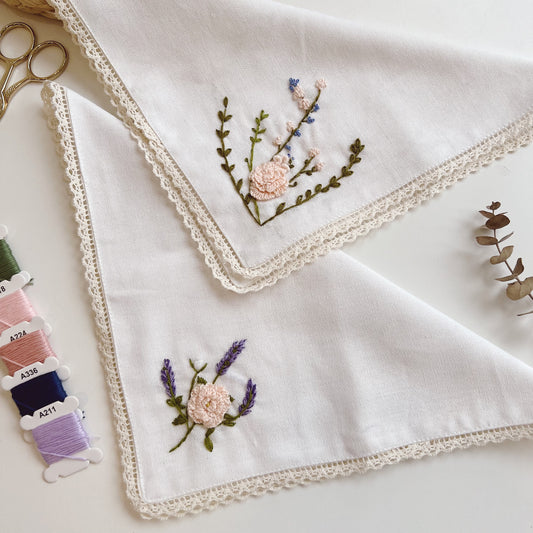 3D Wild Flowers Wedding Handkerchief, Custom Embroidered Handkerchief, Bride Embroidery Handkerchief, Linen Handkerchiefs