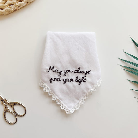 Flash Deal - Text Embroidered Wedding Handkerchief – Custom Floral Hankie for Bride, Bridal Gift, Personalized with Name & Date, Gift for Bride