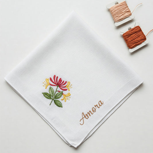 Honeysuckle Glow Wedding Handkerchief, Custom Embroidered Handkerchief