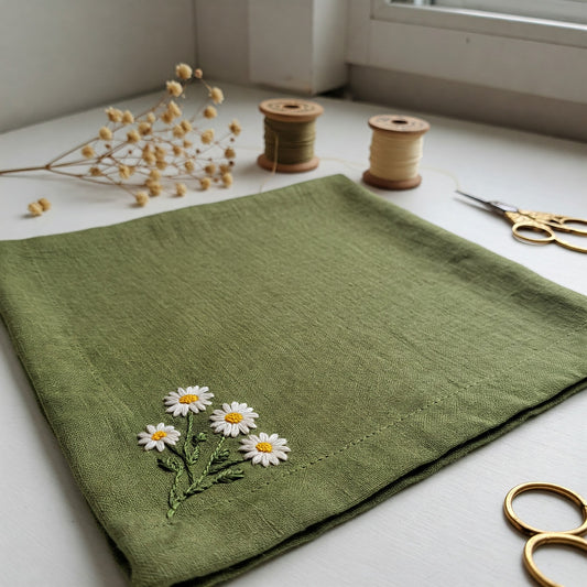 Daisy Dream Wedding Handkerchief, Custom Embroidered Handkerchief